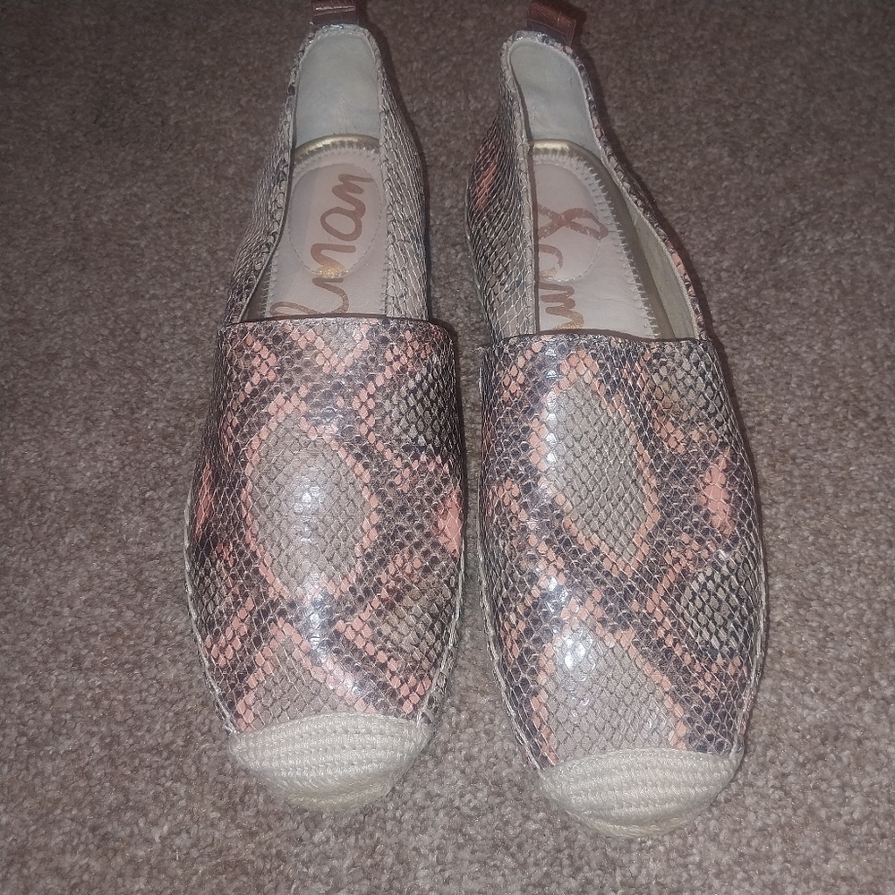 Sam Edelman  Khloe Snakeskin Coral Espadrille Flats